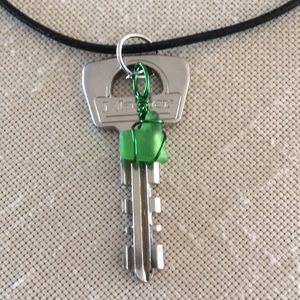 Vintage Key Sea Glass Necklace Green Silver Toned Hand Crafted